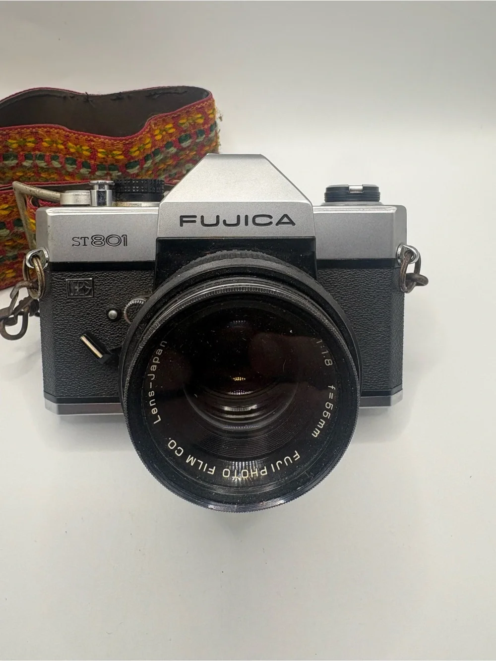 Fujica ST801 Film SLR Camera - Silver & Black with Retro Strap